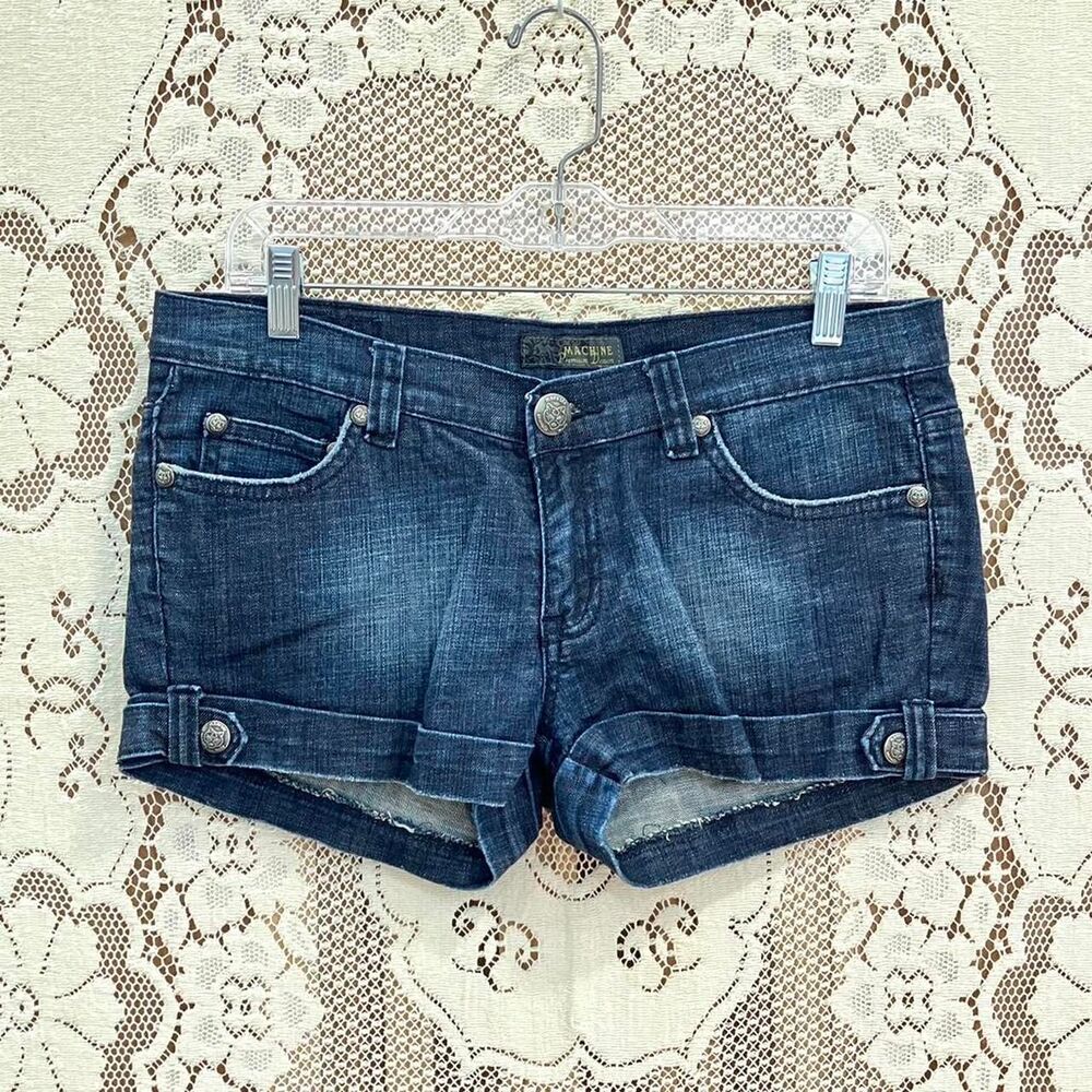 Vintage Y2K Blue Dark Wash Distressed Denim Low-rise Micro Mini Shorts